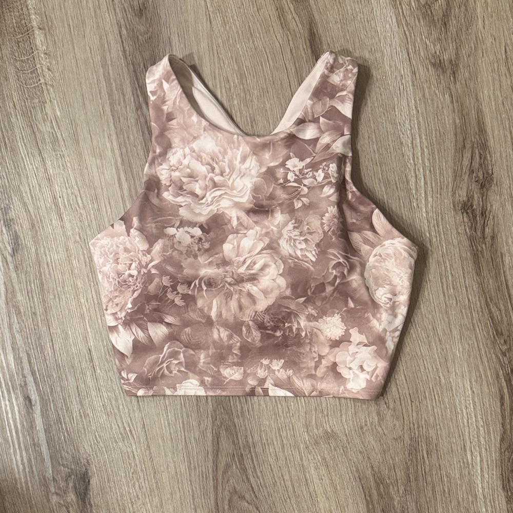 Athleta Floral Crop Top in Soft Brown